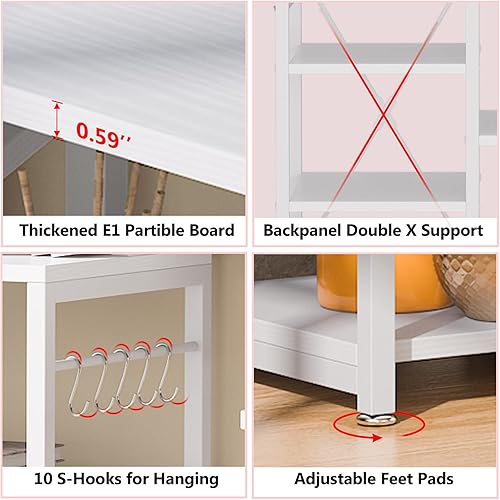 Miniatura 5 de Tribesigns Estante de cocina para panaderos, estante grande de almacenamiento de cocina de 10 niveles con 10 ganchos en S y soporte de horno de