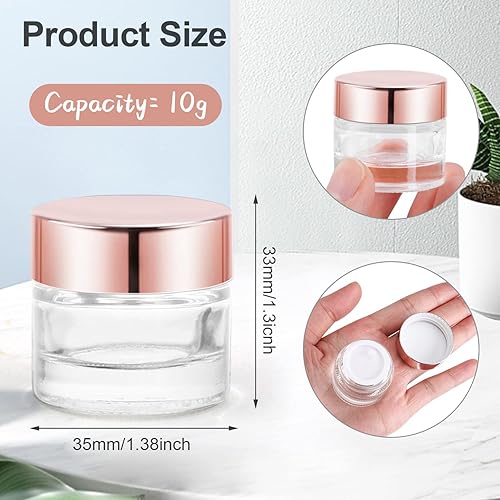 Miniatura 2 de 12 frascos de vidrio de 0.35 oz para cosméticos rellenables, recipientes de botella de crema transparente, frascos de muestra vacíos con tapa de oro