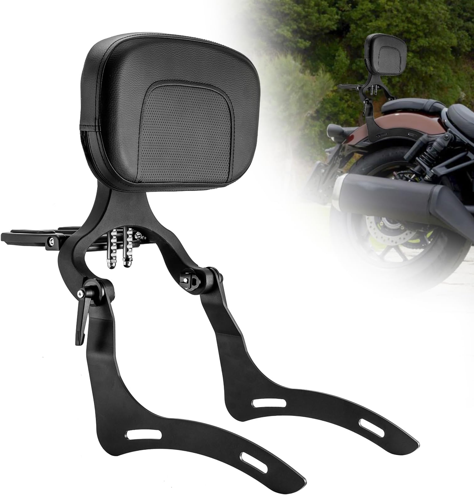Wsays Multi Purpose Sissy Bar Adjustable Driver Passenger Backrest with Luggage Rack with Mount Kit Compatible with Honda Rebel 1100 CMX 1100 2021-2024(Matte Black)