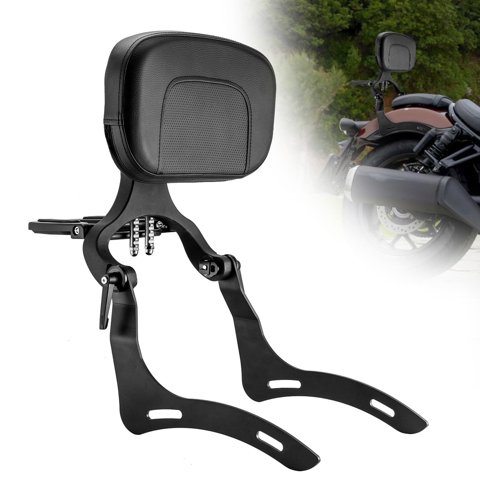 Wsays Multi Purpose Sissy Bar Adjustable Driver Passenger Backrest with Luggage Rack with Mount Kit Compatible with Honda Rebel 1100 CMX 1100 2021-2024(Matte Black)
