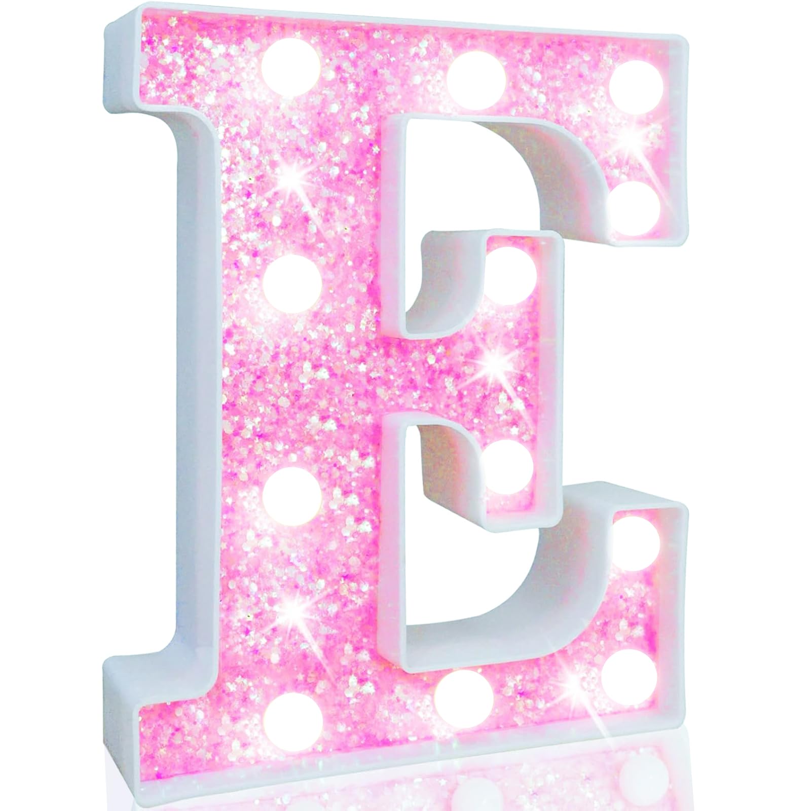 Pooqla LED Marquee Letter Lights, Light Up Letters Glitter Letter Sign Girls Gift, Battery Powered Night Light Pink Birthday Party Room Wedding Christmas Girls Bedroom Dorm Decoration, Cool White E