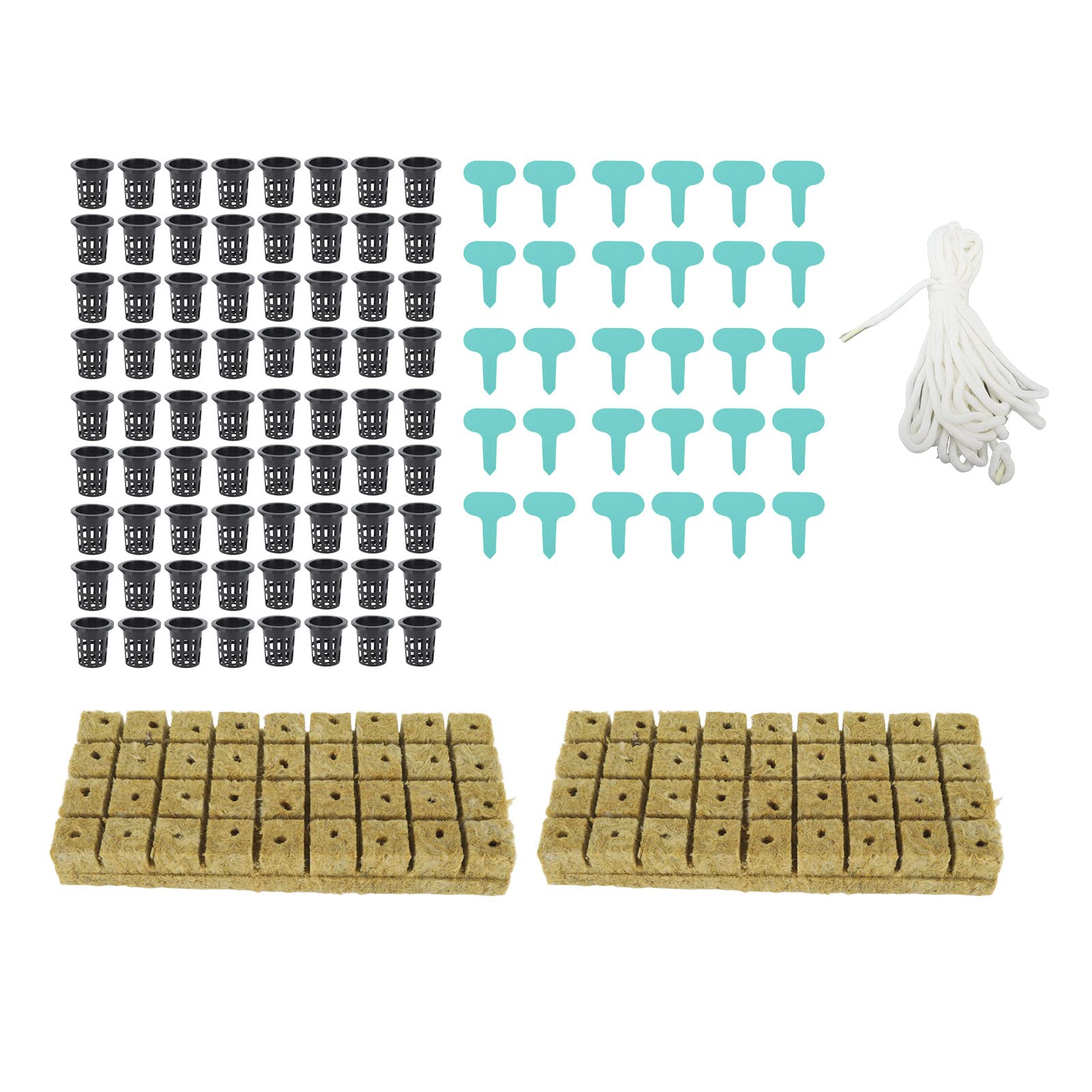 Haofy Juego de 72 Cubos de Lana de Roca de 1 Pulgada con Macetas de Red de 2 Pulgadas para Sistema de Cultivo Hidropónico Buena Absorción de Agua Kit de Taza de Red de Malla