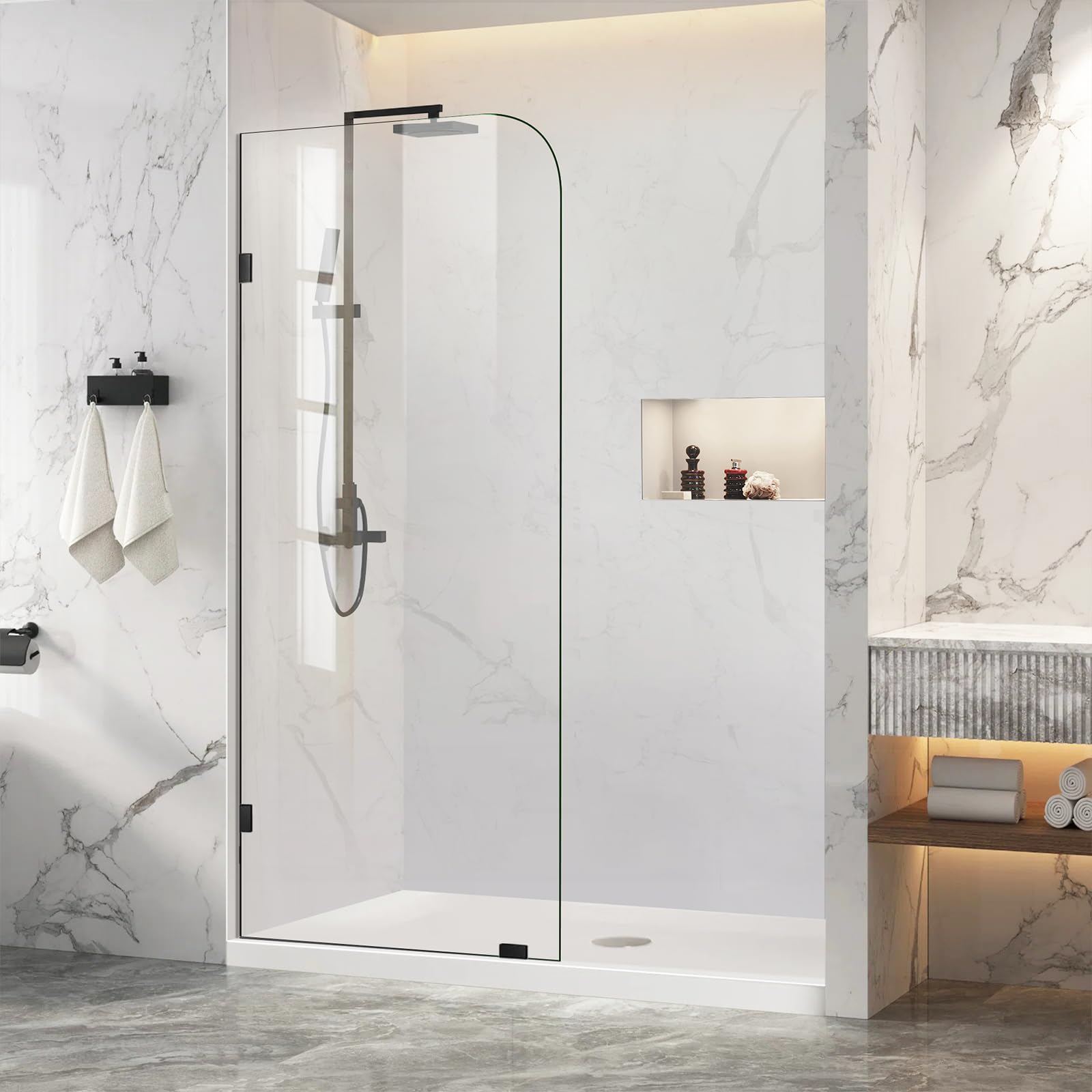 Photo 1 of Shower Glass Panel 36" W ×78" H Fixed Frameless Glass Shower Door in Matte Black 5/16"(8mm) Thick Clear Tempered Glass Panel with Clamps Bathroom Shower Screen for Walk in Shower