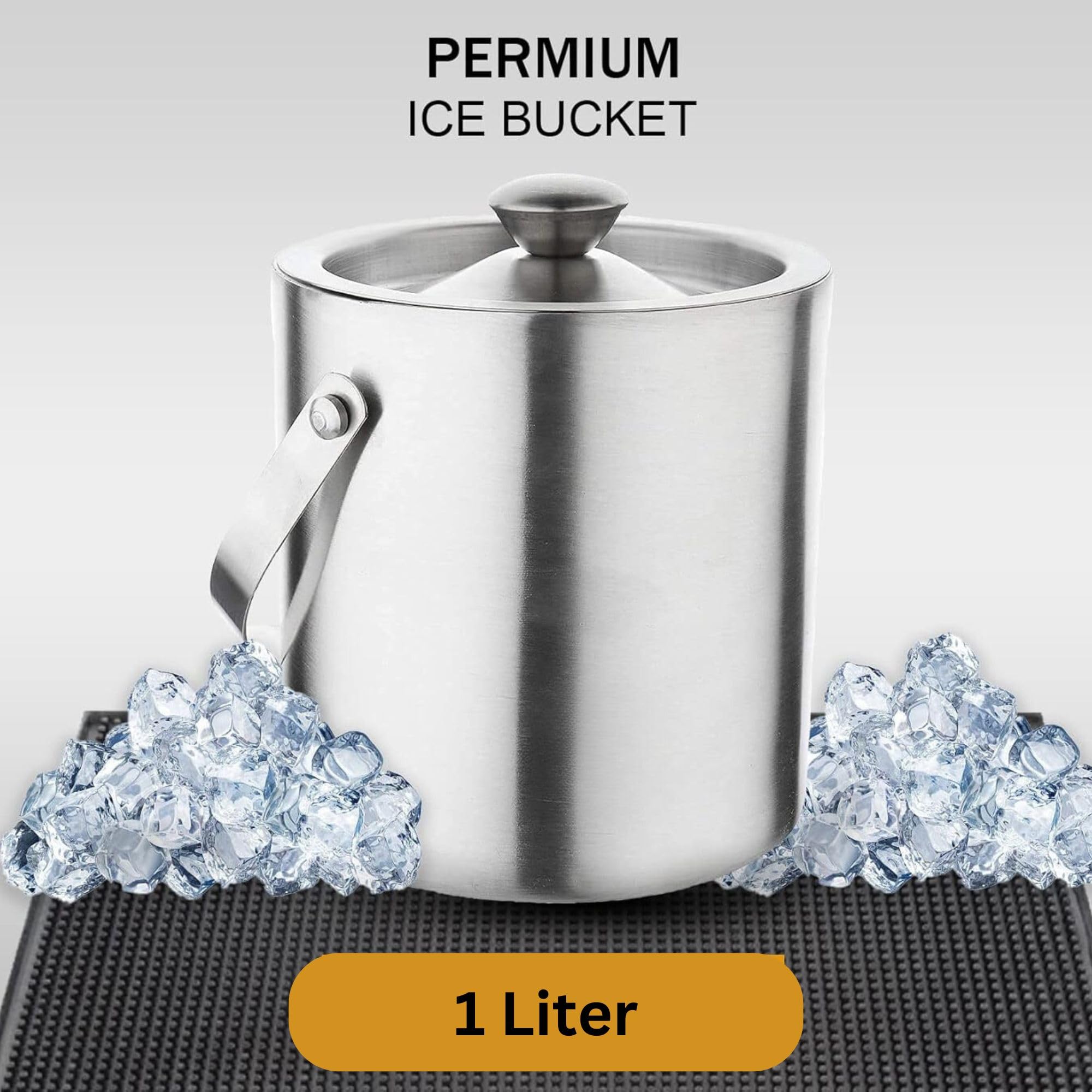 finality Stainless Steel Double Walled Insulated Ice Bucket with Lid with Tong and V Peg Measure, 1 Liter - Image 7 thumbnail