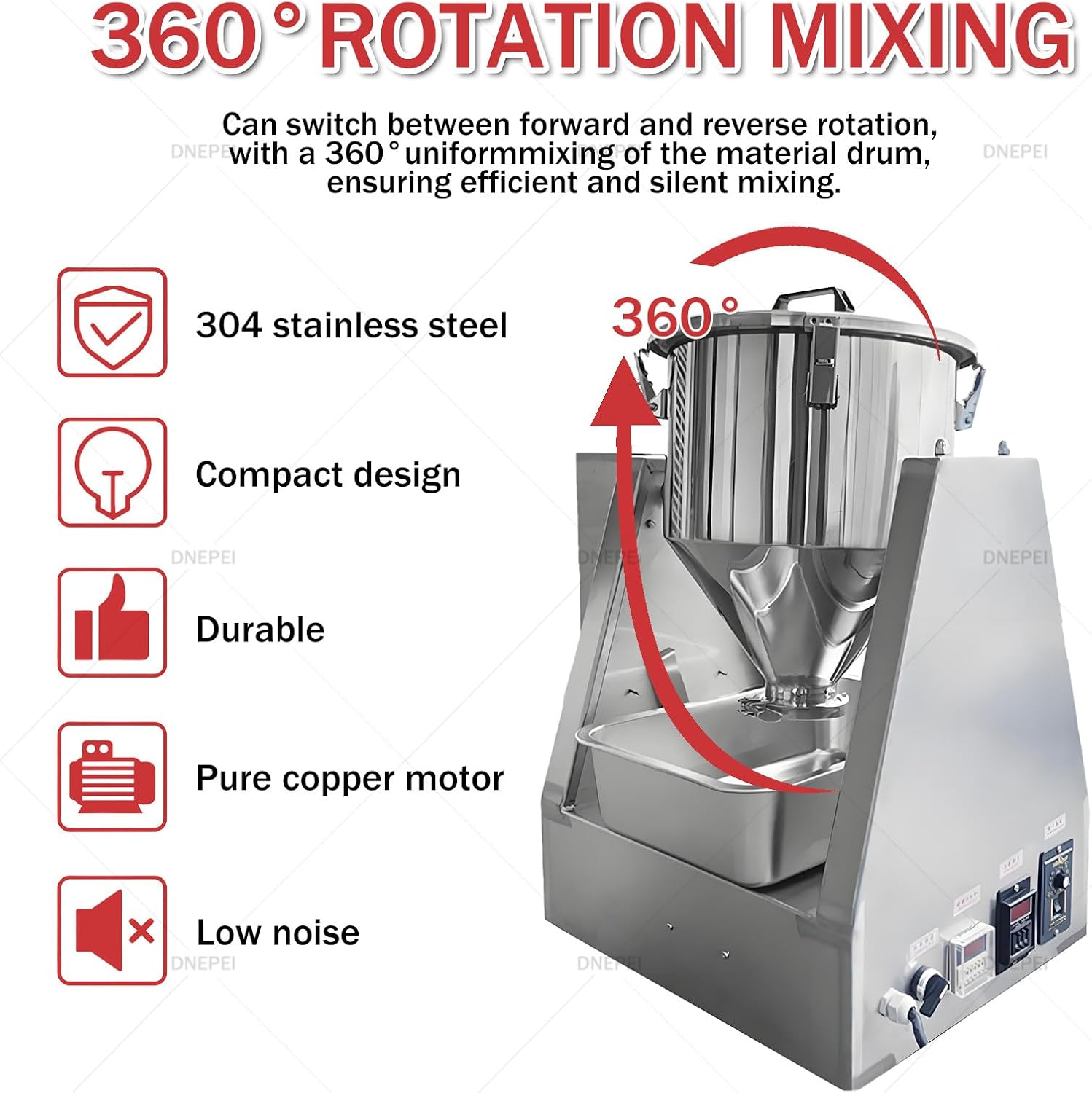 5/10L Electric Lab Powder Mixer – 304 Stainless Steel Dry Grain Particle Blender for Food, Chemical, Medical, 0-33 RPM Adjustable Speed 10L