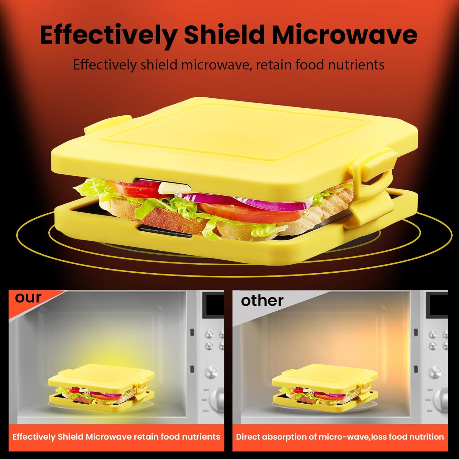 Microwave Toaster Sandwich Maker, Sandwich Bread Microwave Baking Tray, Non-stick Coated Plates, Quick Cooking 3-5 Minutes, Dishwasher Safe for Cooking Breakfast, Grilled Cheese, Snacks (Yellow)
