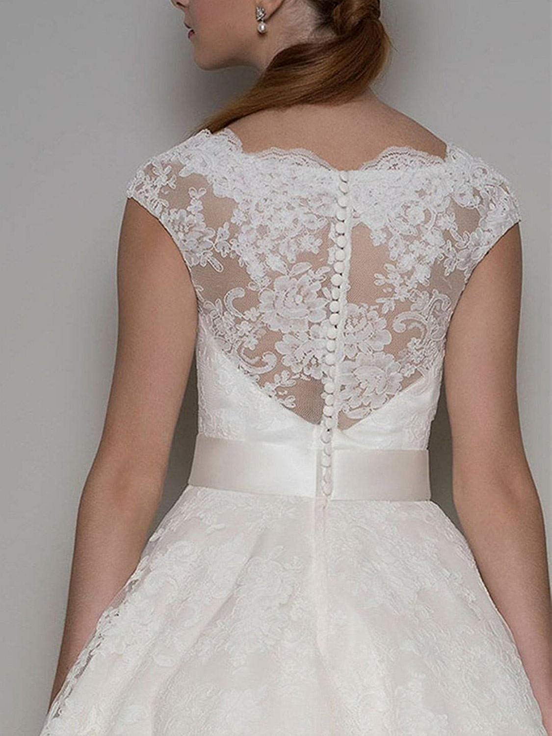 RONGLONG Abiti da Sposa Ufficio Civile Abiti da Sposa Pizzo Donne Knee-Length con Cintura, Bianco, 44