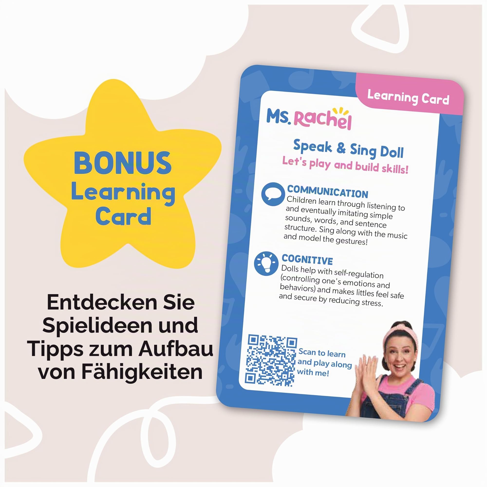 Ms. Rachel Speak & Sing Puppe 40,6 cm hoch, interaktives Spielzeug mit 4 Liedern & 16+ Sätzen, Kleinkindspielzeug für Mädchen und Jungen im Alter von 6 Monaten bis 3+ Jahren
