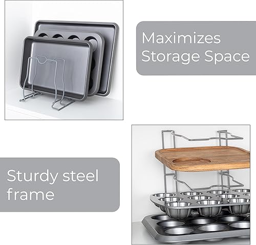 Miniatura 5 de Smart Design Estante de almacenamiento para utensilios y tapas con 4 divisores de compartimentos, marco de metal de acero, acabado resistente a la