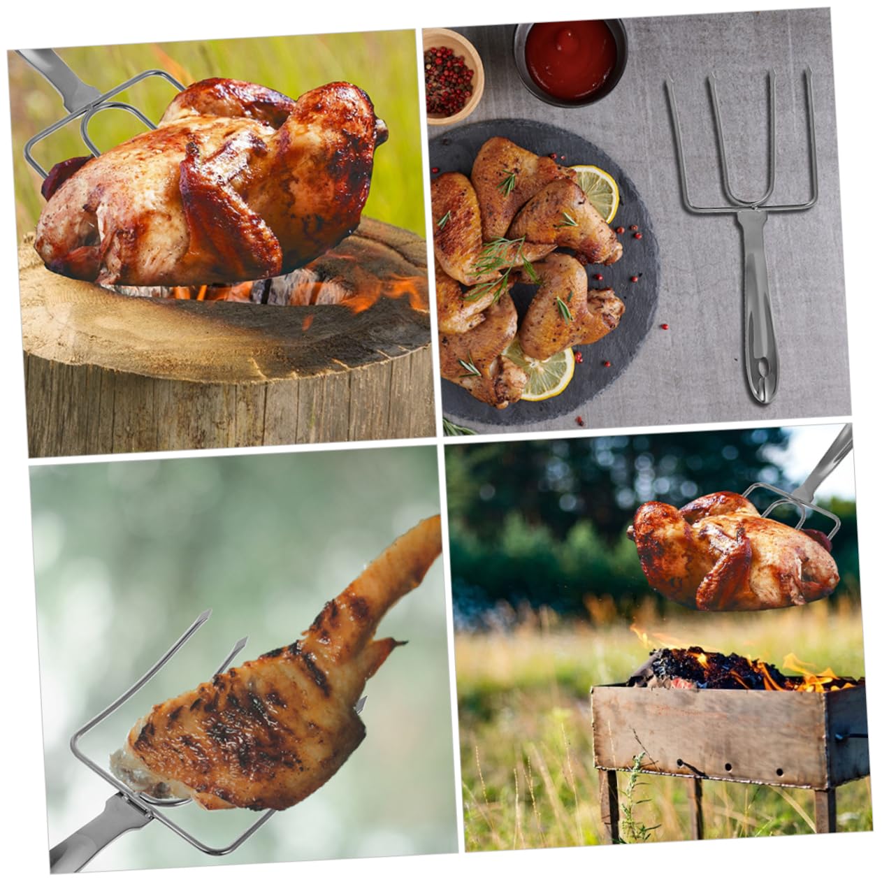 Mikinona 2pezzi Forchette Per Arrosto Acciaio Inossidabile Per Grigliate Di Pollame e Tacchino Strumenti Per Bbq Resistente Alle Alte Temperature Facile Da Pulire e Trasportare