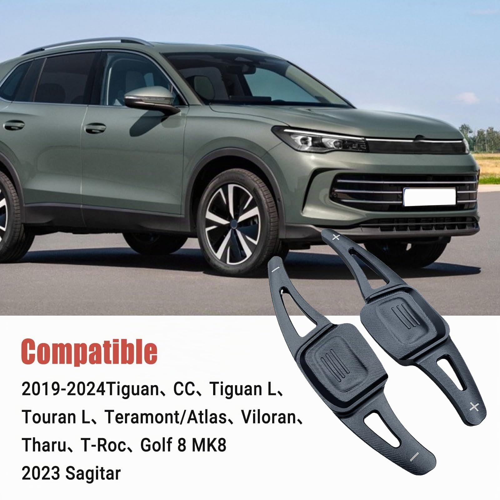 JOJOCY Extension de levier de vitesse au volant pour VW Golf 8 MK8 2019-2024, en alliage d'aluminium pour VW Golf 8 MK8 Tiguan CC Touran L Teramont Phaeton Lamando (noir)