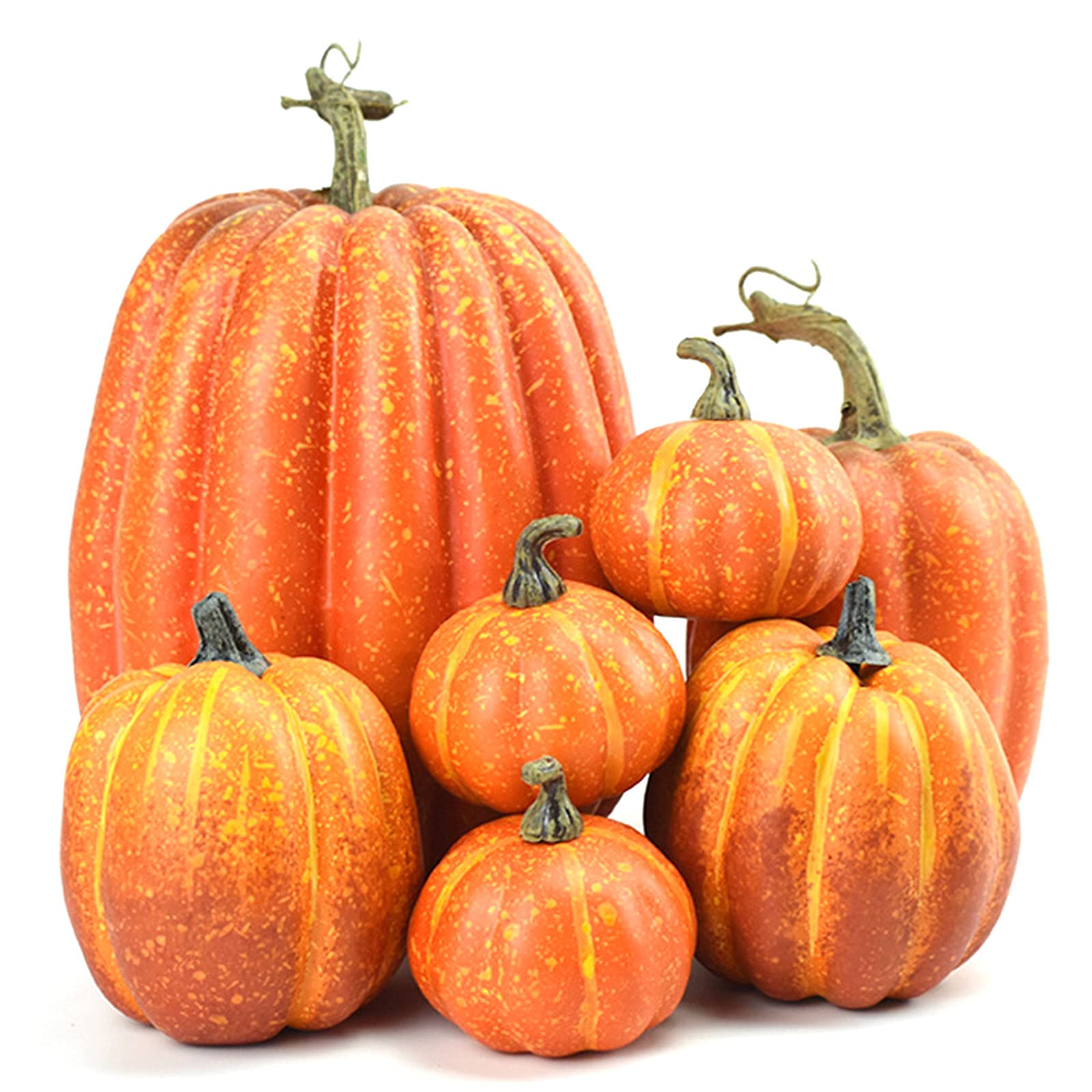 Qianderer Yellow 7Pcs Assorted Sizes Artificial Pumpkins Decoration Harvest Fall Orange Pumpkins Fake Foam Pumpkins For Autumn Thanksgiving Halloween Decorations (Yellow)