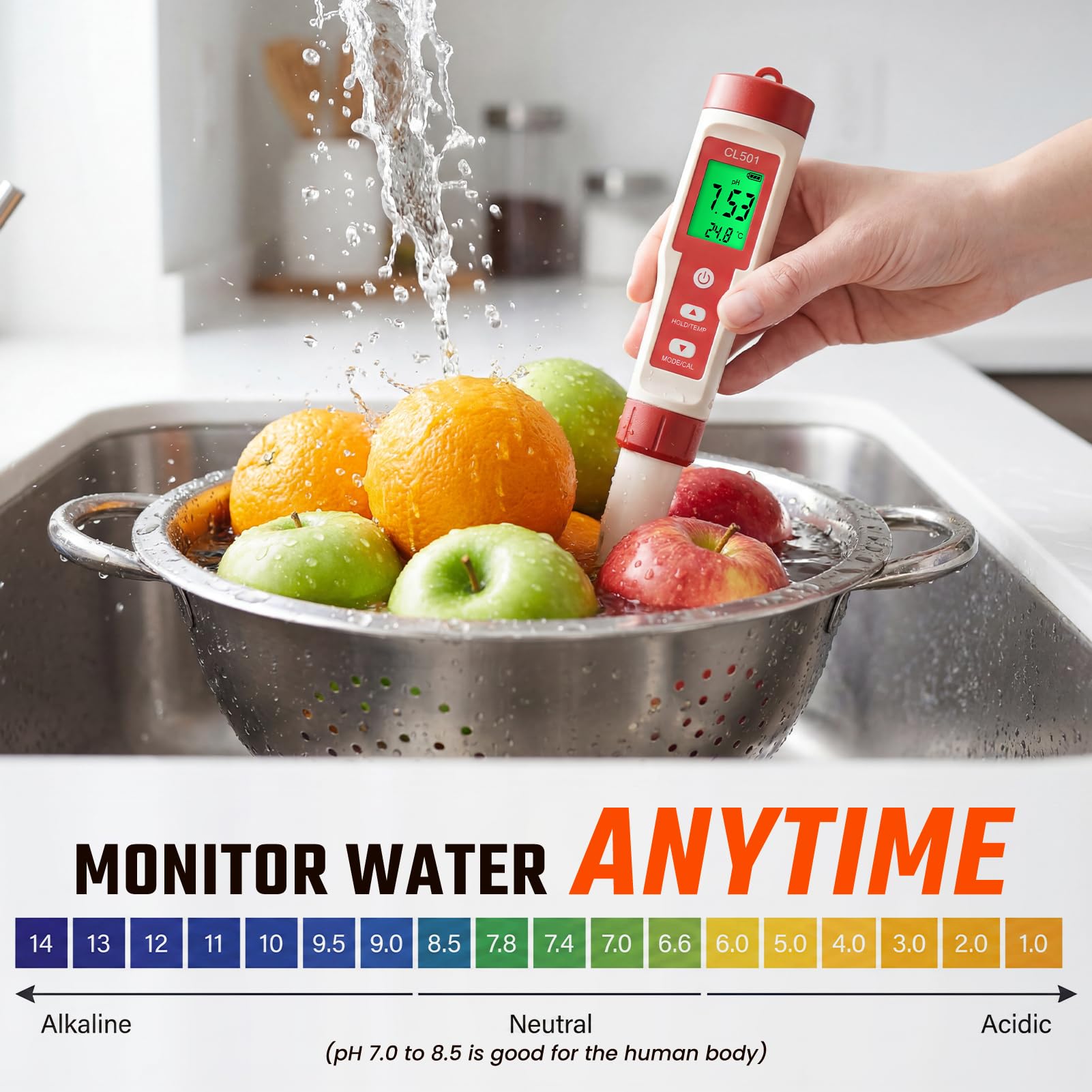 PH Chlormessgerät Pool Digitales Wasserqualität Tester, 5 in 1 PH/Chlor/ORP/H₂/Temp Messgerät mit pH Teststreifen und LCD-Display für Trinkwasser Spa Aquarium Hidroponik Hydrokultur