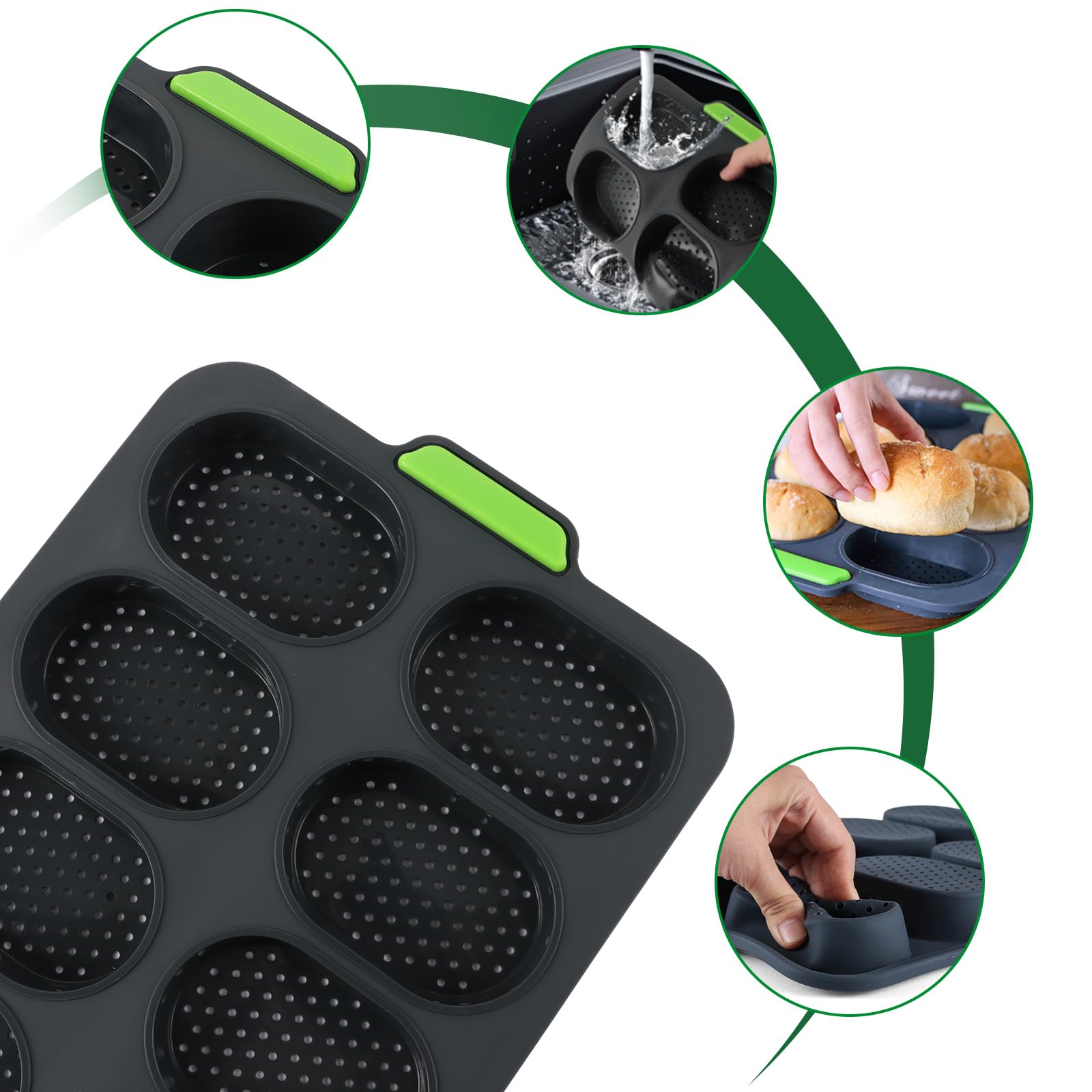 Moules à Pain En Silicone Aohyue - Set De 2 (Baguette 3 Grilles & Mini Baguette 9 Grilles) Avec Accessoires - Antiadhésif, Lavable Au Lave-Vaisselle - 3