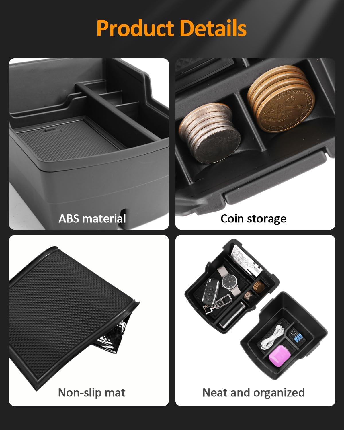 CDEFG Double Layer Armrest Storage Box for Hyundai Kona 2024 2025 2026 Center Console Organizer Tray - 2Pcs