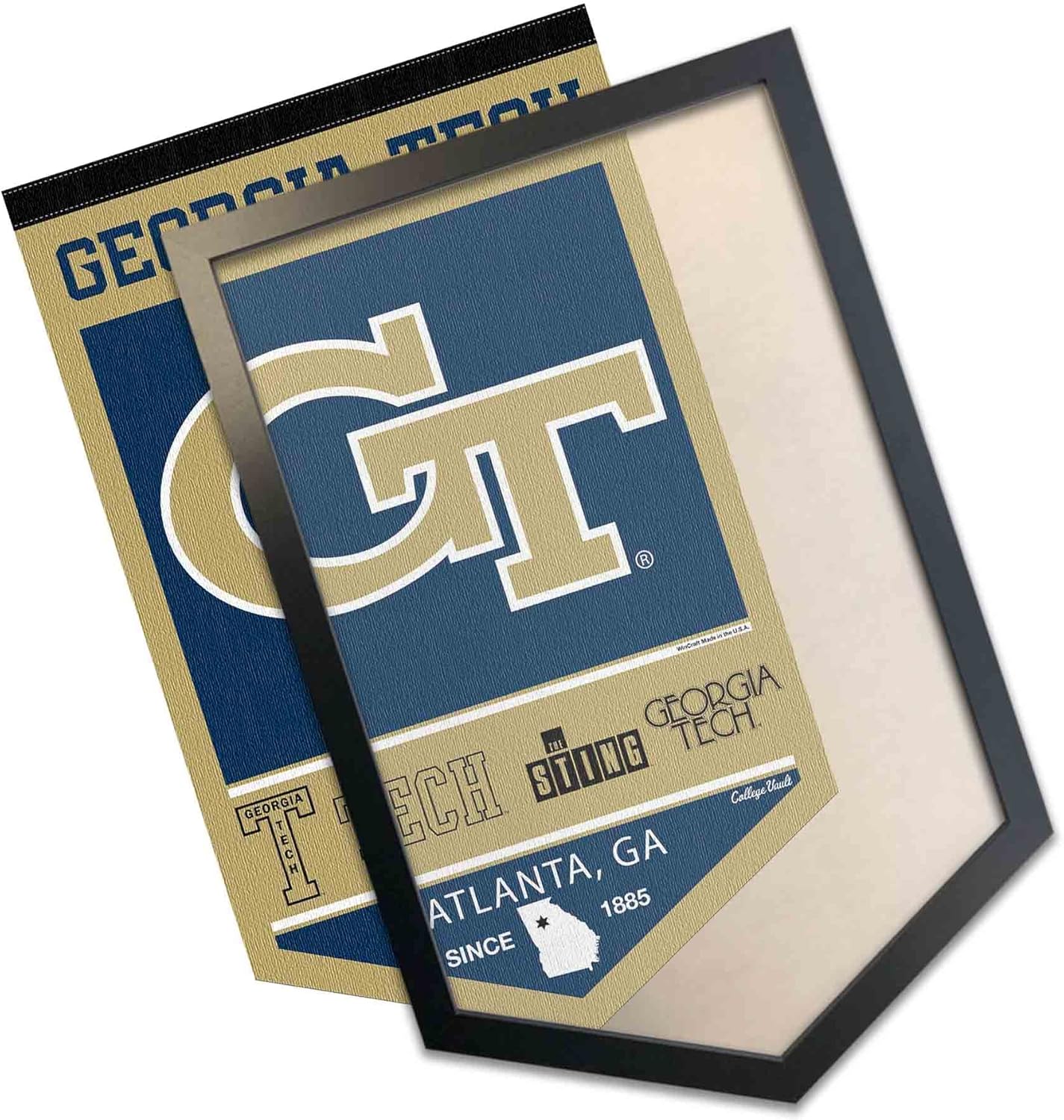 College Flags & Banners Co. Georgia Tech Yellow Jackets Heritage Logo History Banner and Wood Banner Frame