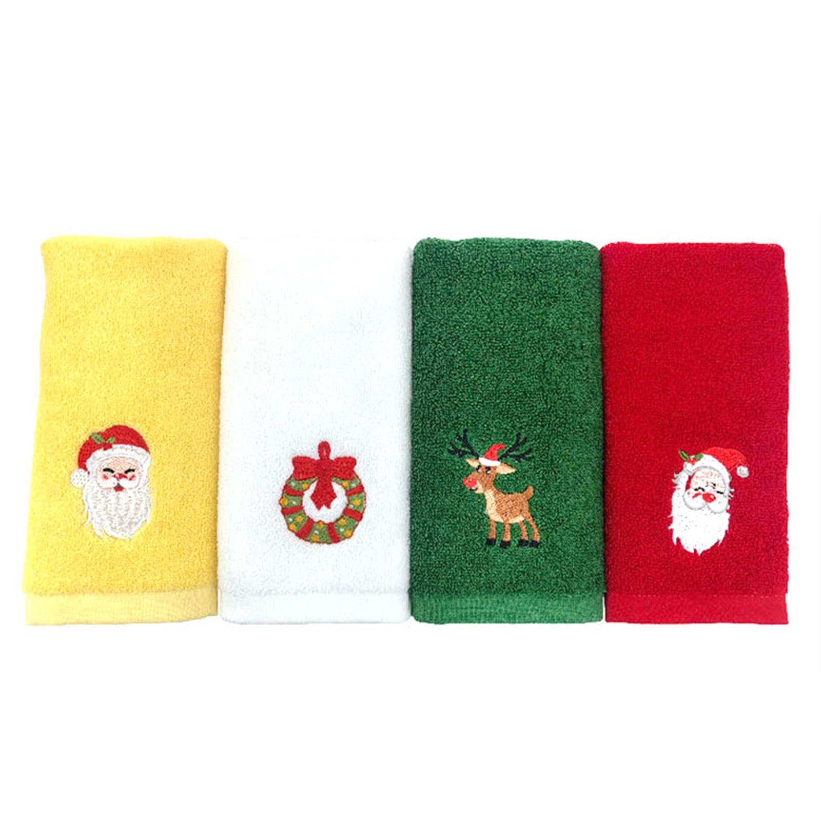 LSFYSZD Set of 3 Hand Towels for Kitchen and Bathroom 12x18in Cotton Embroidered Dish Towels Christmas Theme Decorative Towels Gift (4pcs Set(White+Yellow+Red+Green) - Image 2