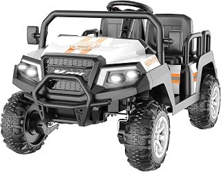 Electric Car for Kids, 24V 4 Seater Ride on Toys w/Parent Remote, 4 Wheeler Suspension, Max 220lbs Weight Capacity, USB, Music, Radio, LED Light, Ride on Truck for Boy/Girl Ages 3-8, White