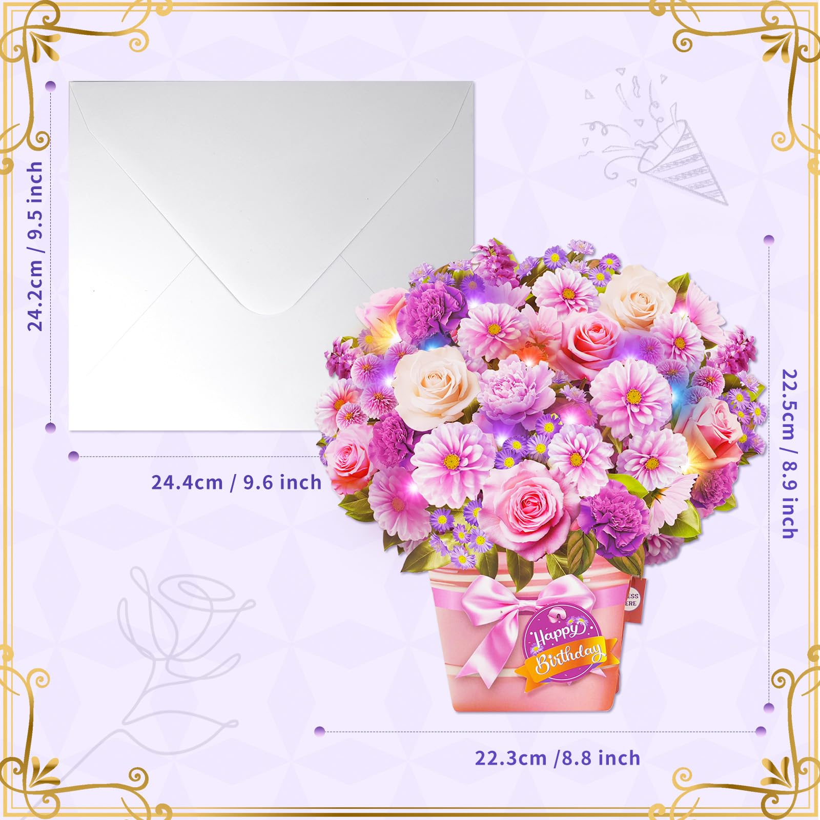APOTODITO Tarjetas de cumpleaños desplegables, regalos del día de la madre, tarjeta de cumpleaños con música y luz, tarjeta 3D de ramo de flores, regalos del día de San Valentín, tarjetas del día de