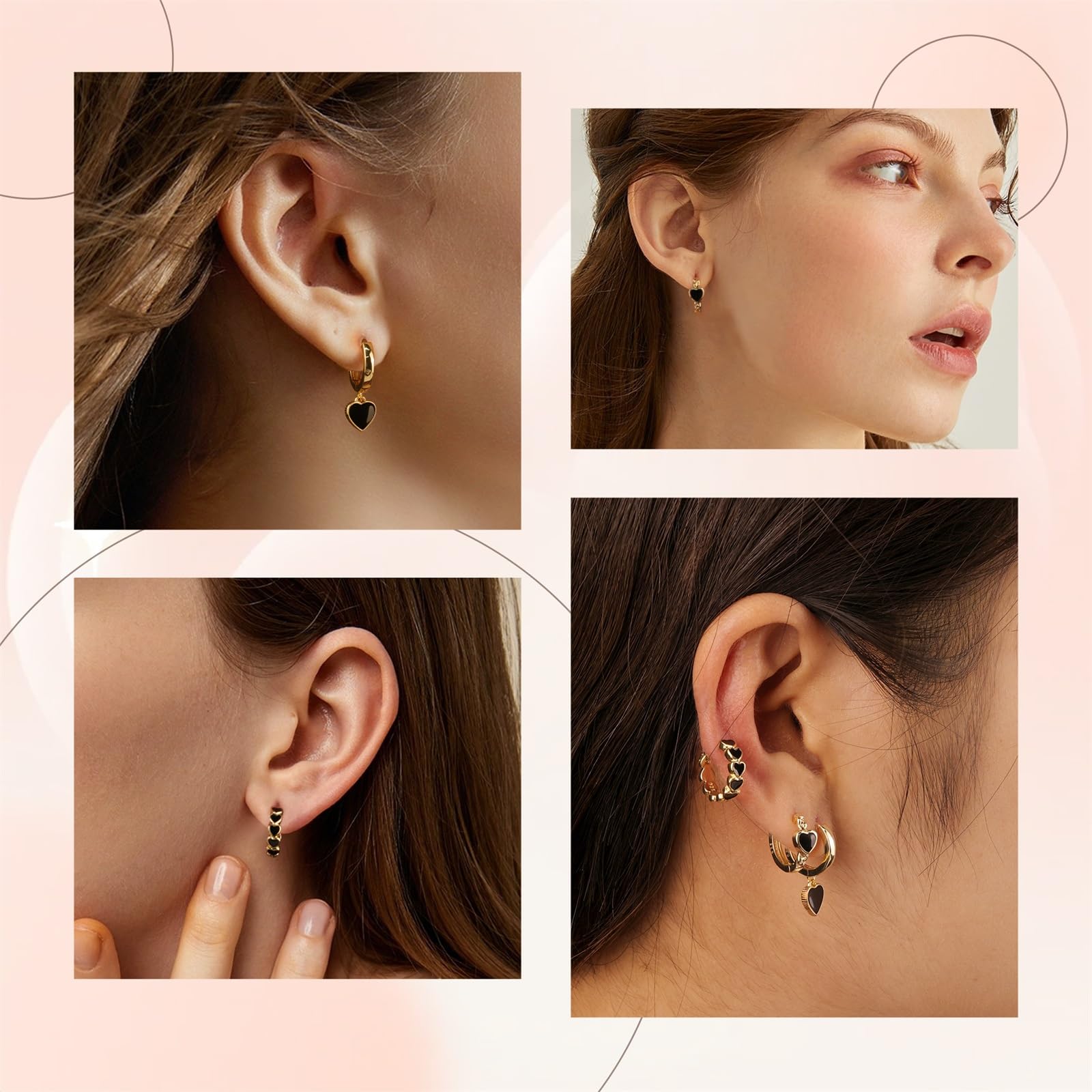 ALEXCRAFT Set Orecchini Donna Cuore Argento 925 Set Pendenti Cuore Piccoli Nero 14K Oro Placcato