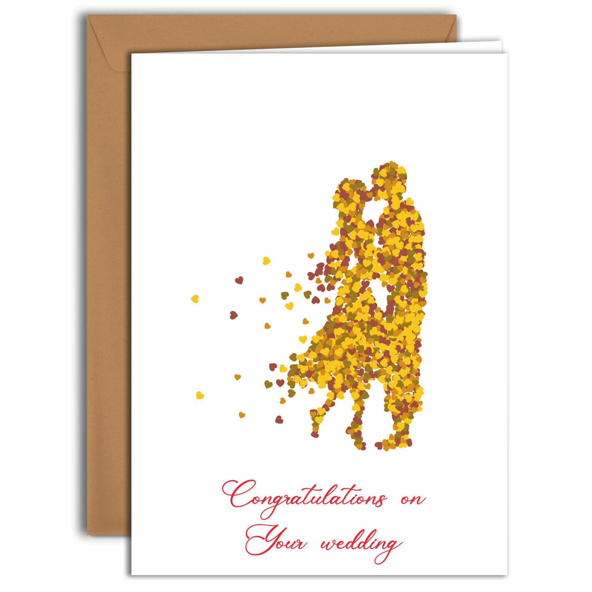 Romantic Wedding Card – Silhouette Couple of Hearts (4) | Large Folded Card (A4) – Kraft Envelope Included – Blank Inside