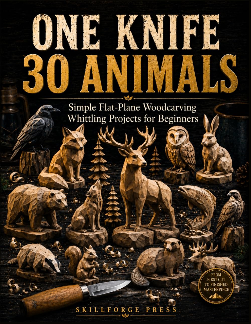 One Knife 30 Animals: Simple Flat-Plane Woodcarving Whittling Projects for Beginners