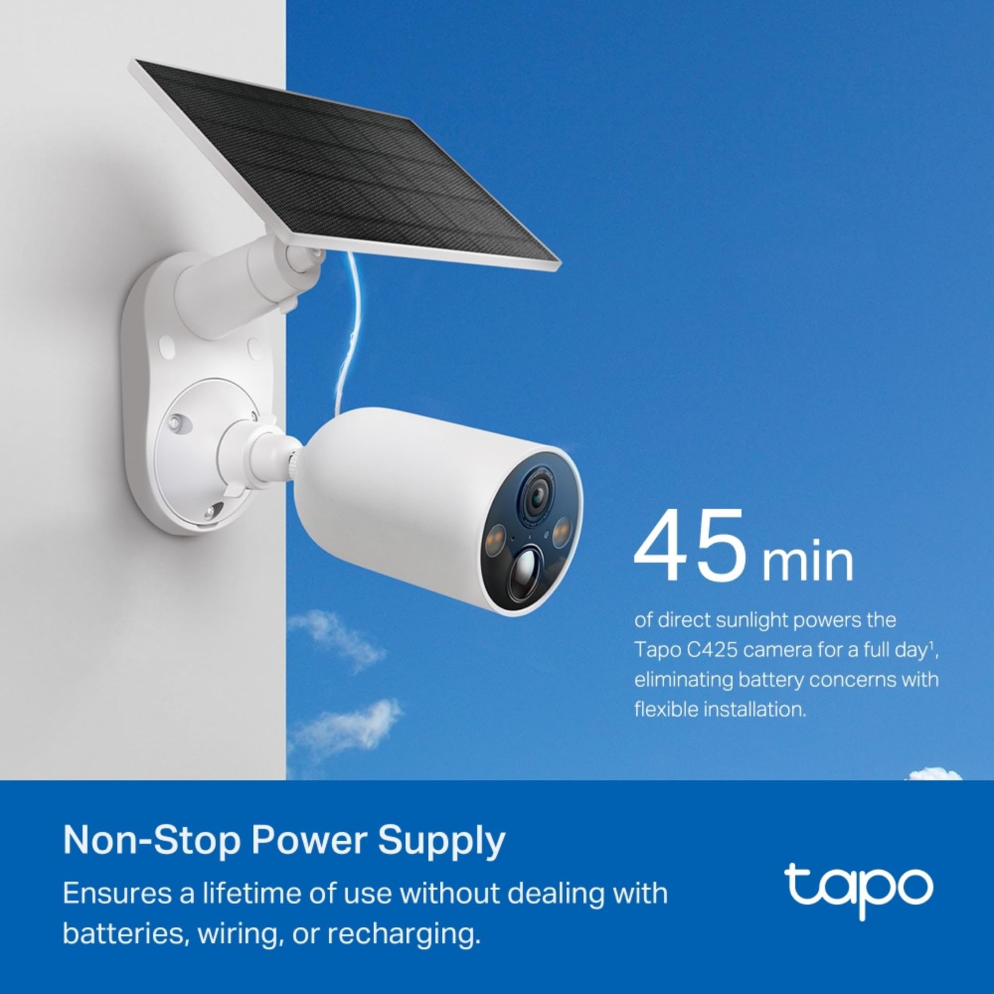 Tapo C425 Kit 2K 4MP QHD Batería Solar Cámara de Seguridad Exterior Inalámbrica, 150° Súper Amplio FOV, Visión Nocturna a Color, Sin Cuota Mensual, Detección IA, Conversación Bidireccional, IP66