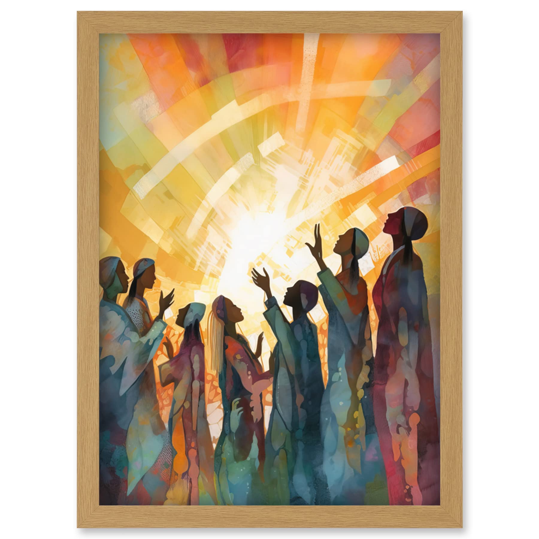 Artery8 Group Singing Hymns at Sunrise Abstract Female Gospel Choir Modern Watercolour Painting Artwork Framed Wall Art Print A4