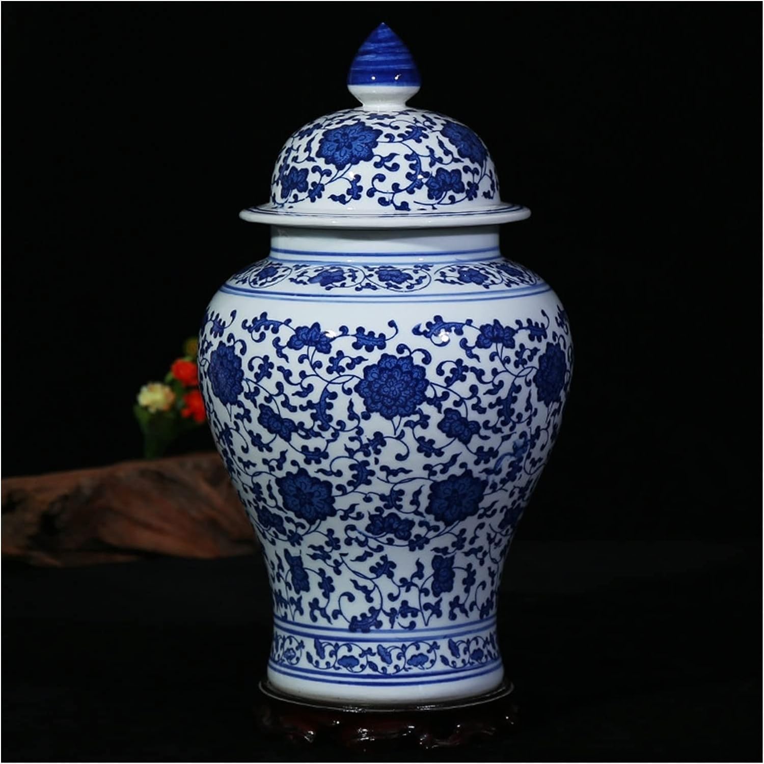 Vaso di Zenzero in Ceramica Antico in Stile Cinese, imponente, Decorazione per Ufficio, Vaso di Porcellana Blu e Bianca.B