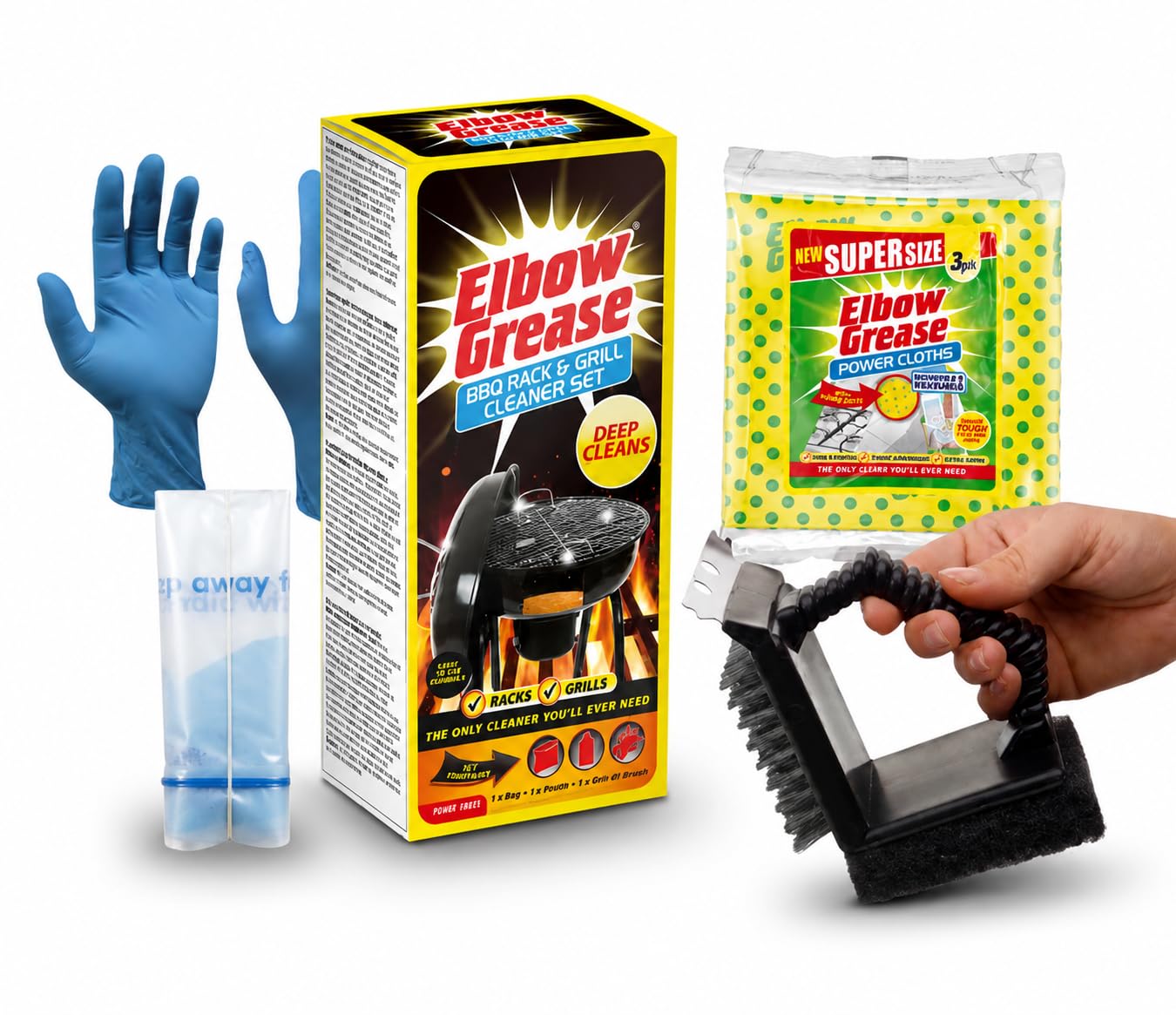 Qlv Black Bbq Cleaning Kit. Bbq Grill Brush With Griddle Scraper, Steel Bristle Brush & Cleaning Sponge. Bbq Grill Cleaner With Gloves & Cleaning Bag And Cloth. Heavy Duty Degreaser Barbecue Accessories