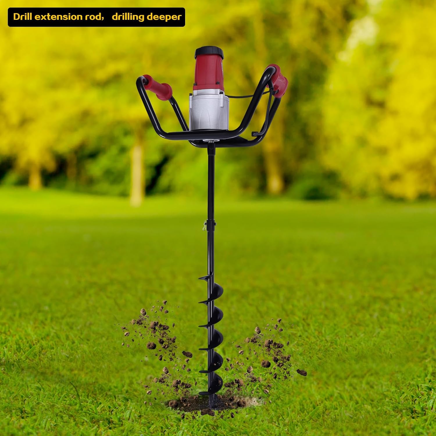 1500W Post Hole Digger, Earth Auger Hole Digger 1500W 1.6HP 4'' w/Bits + Extension Bar, Electric Auger Digging Tools for Post Hole Digging, Drilling, Tree Planting Trenching in Garden