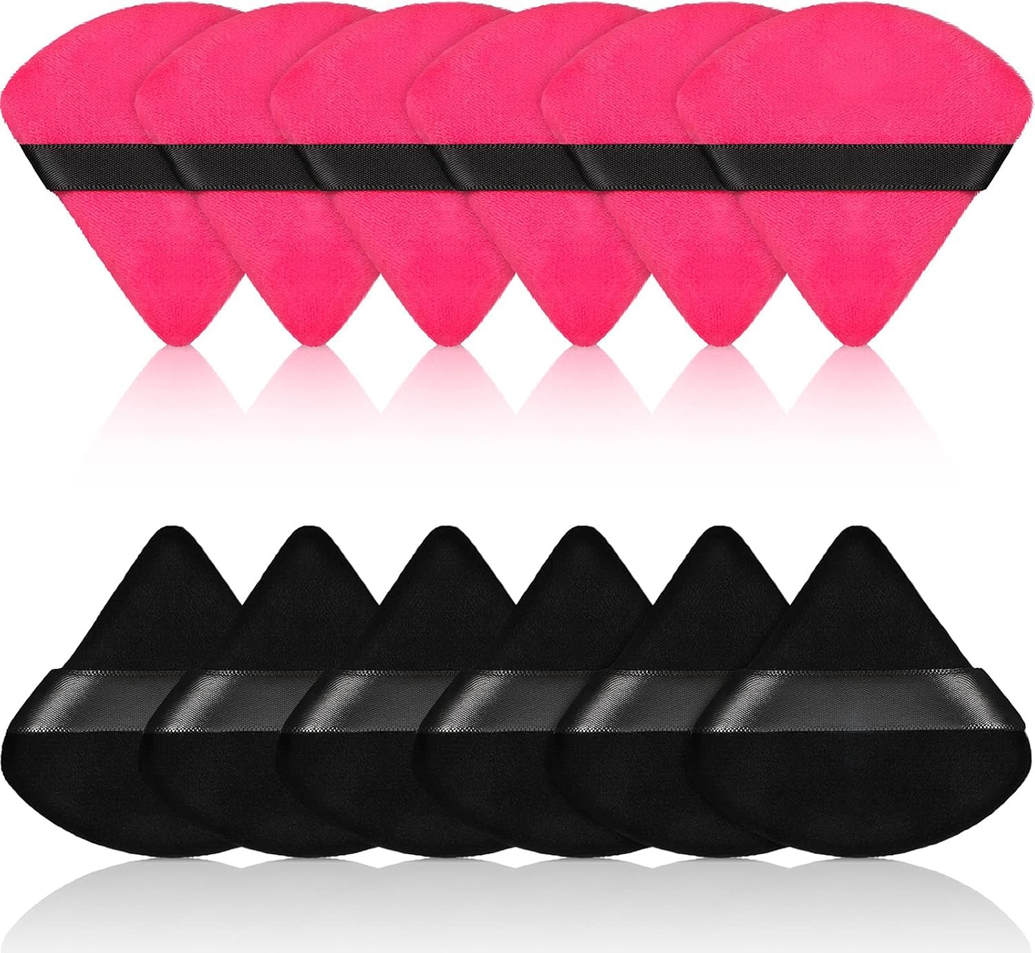 Sponge Triangular Makeup Puffs, 12 Pieces, Black, Soft Reusable Face Cosmetic Tools for Foundation, Powder, Blush, Concealer & More (Black, Rose & white) (Rose Black)