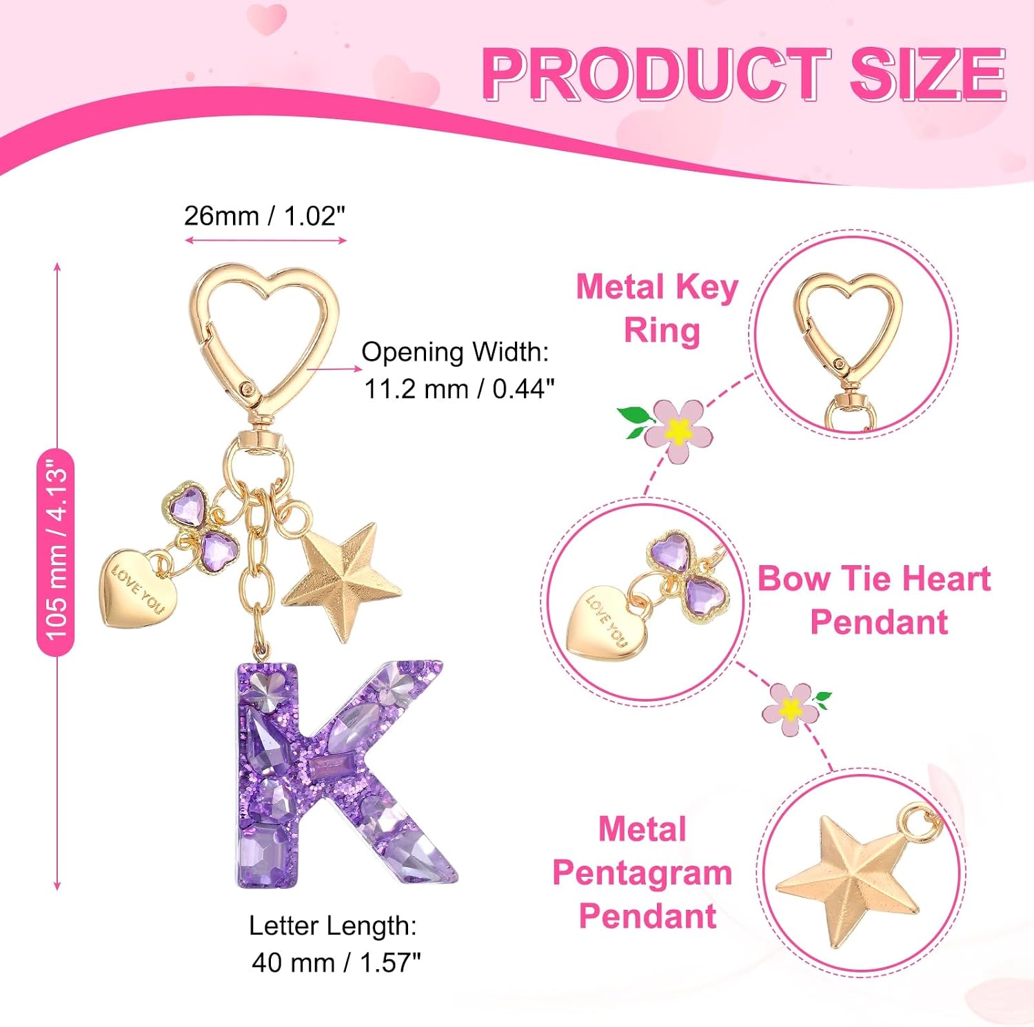 PATIKIL Cute Initial Letter Keychain Letter Keychains image 2