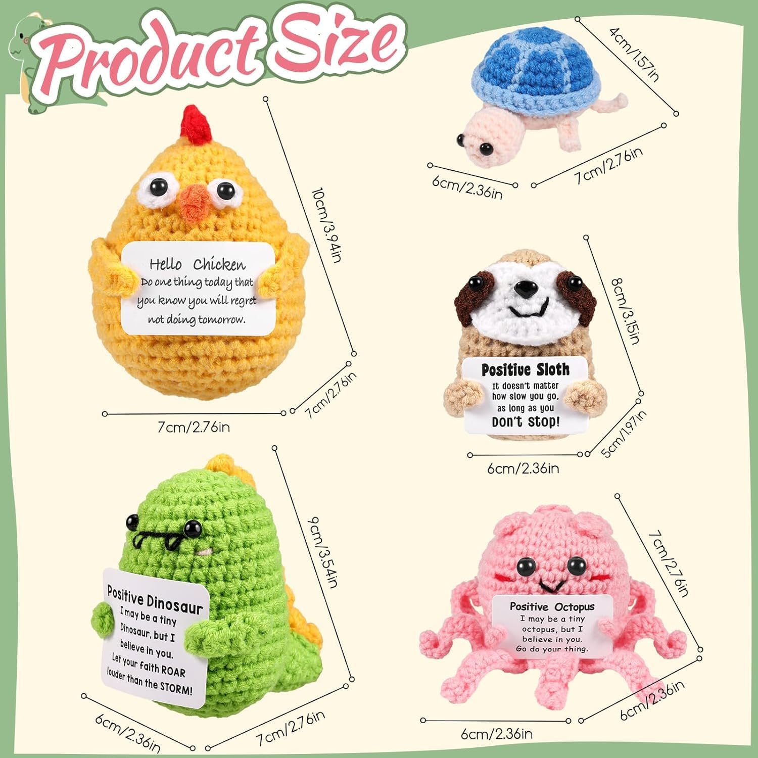 5PCS Emotional Support Crochet Animals Doll, Positive Crochet Animals with Positive Card Handmade Knitted Dolls Plush Cheer Up for Christmas Birthday Gifts Cute Home Room Decor - Image 2