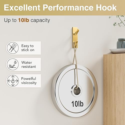 Miniatura 9 de Paquete de 6 ganchos adhesivos blancos inoxidables, ganchos adhesivos extra fuertes, ganchos resistentes para colgar en la pared, ganchos de torre