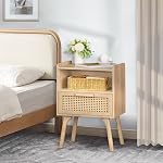 Lerliuo - Ensemble de kiosques à roulettes en rotin Boho Style 2 Table de chevet avec tiroir Table de lit avec pieds en bois massif pour chambre, dorme et petits espaces (naturel)