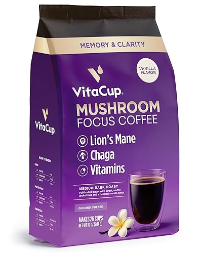 Vista 50 de VitaCup Genius - Café molido keto con cúrcuma, aceite MCT, vitaminas B, D3, café molido tostado medio oscuro, audaz y suave, granos de café 100%
