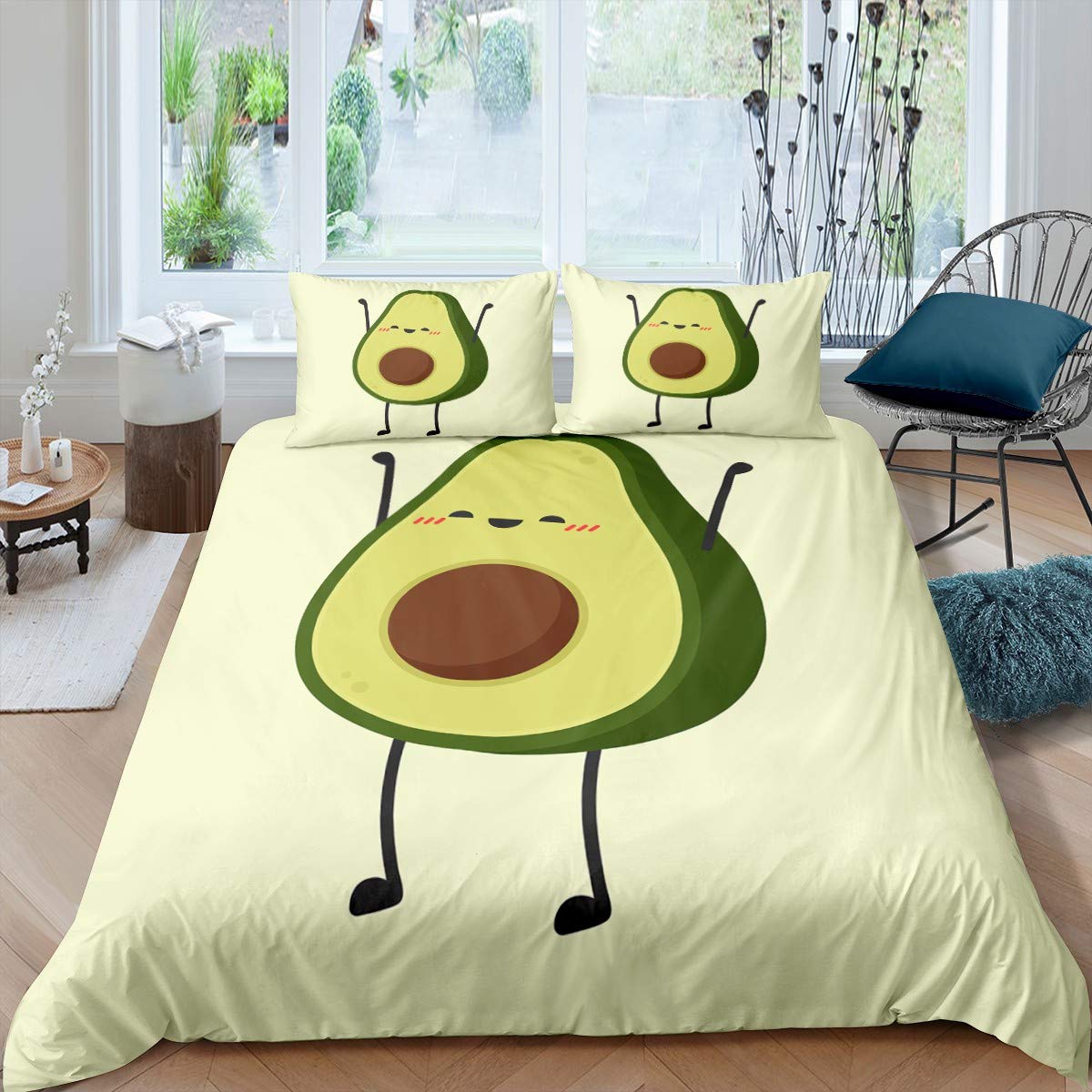 Kids Bedding Set for Girls Boys Children Cute Cartoon Avocado Print Comforter Cover Lovely Fresh Fruit Duvet Cover Room Decor Green Toddler Bedspread Cover Single Size Bedding Collection 2Pcs
