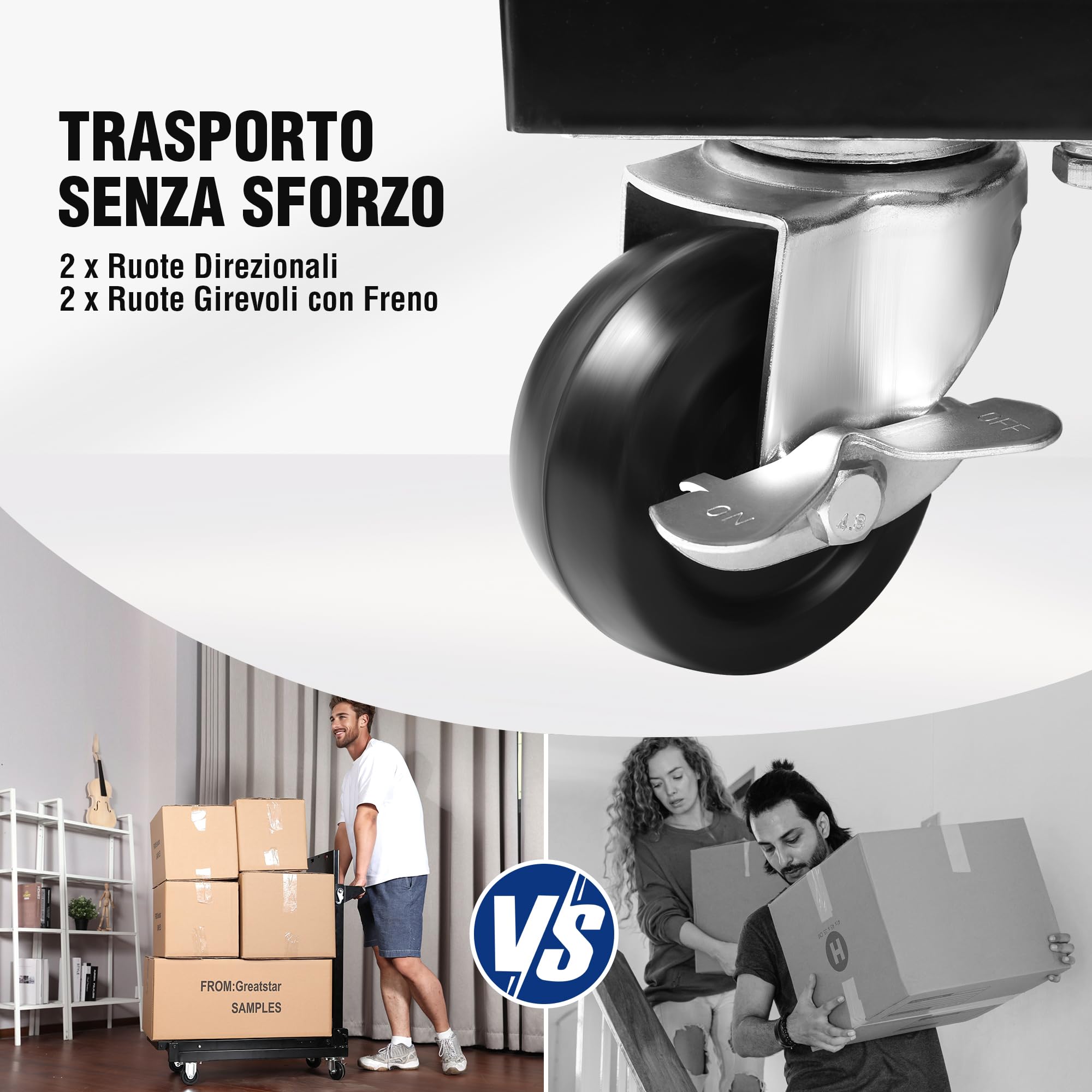 WORKPRO 3-IN-1 Carrello Porta Attrezzi con Ruote Portatutto a 3 Ripiani, Carrello Officina multifunzione carico di 135 kg con 4 Ruote (2 con Freno) Ideale per garage, magazzini, uffici, cucine