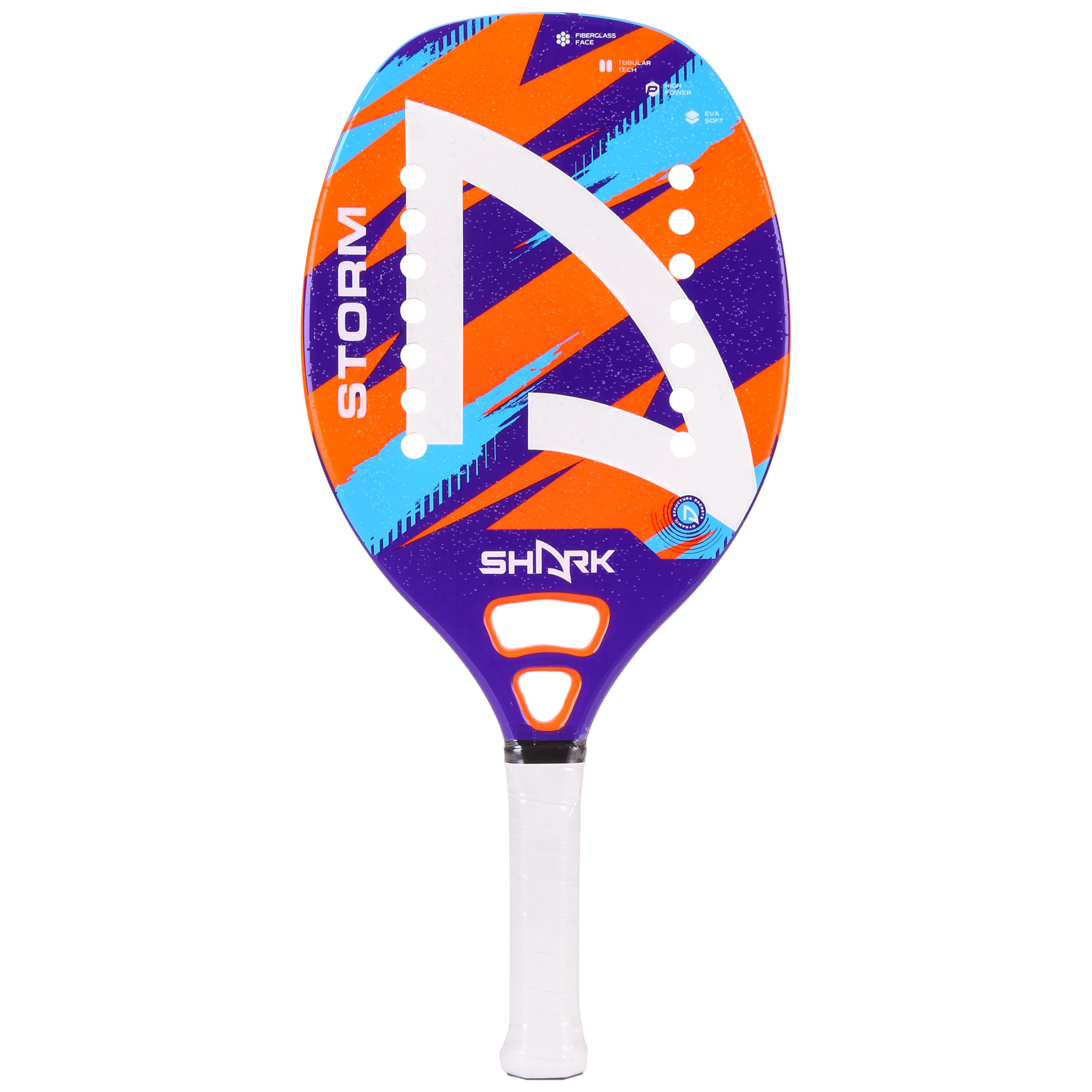 Shark Storm - Professional Beach Tennis Racket | Fiberglass Frame, EVA Soft Core | Beginner Level | Spin-Generating Micro-Granule Face Texture | Includes Cover
