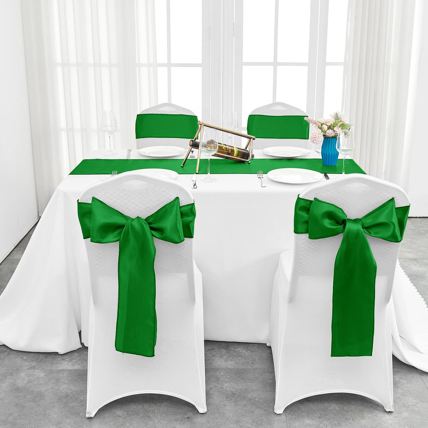 Lot de 20 chemins de table en satin - 30,5 x 274,3 cm de long - Décoration de mariage, fête d'anniversaire et banquet - Émeraude