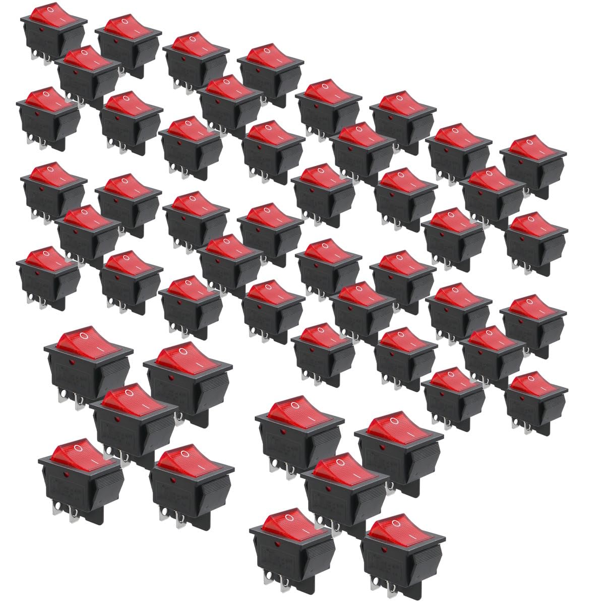 WITTKOWARE 50 Stück Kontroll-Wippenschalter, Einbaumaße 30x22mm, Snap-In, 2-polig, EIN/AUS, 16A/250V~, LED-Beleuchtung, rot
