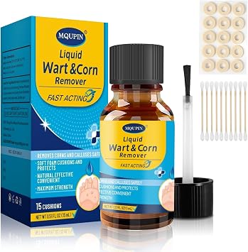 MQUPIN Corn Remover for Feet,15ML Liquid for Corns Removers in Feet,Efficient Removal Callus,Equipped with 15PCS Corns Plasters and 10 Cotton Swabs, Corn Remover for Toes Quickly.
