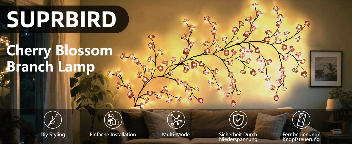 Catena Luminosa BomKra Con Fiori Di Ciliegio - 120cm 48 LED, Telecomando