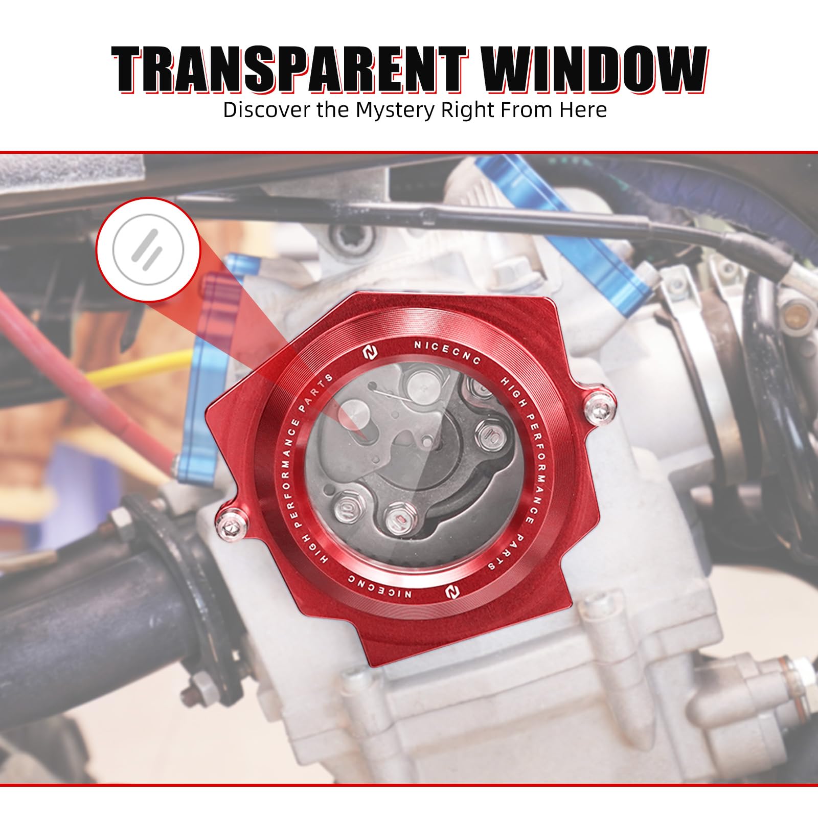 NICECNC Couvercle d'arbre à Came Transparent en Alliage d'aluminium Rouge Compatible with Yamaha Raptor YFM 700 2006-2024, Raptor 700 R 2009-2024, Raptor 700 SE 2009-2024