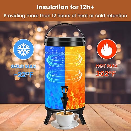 Miniatura 4 de Dispensador de bebidas aislado de 12 L3.2 galones, dispensador de bebidas de acero inoxidable, urna de agua caliente, dispensador de café, cubo de