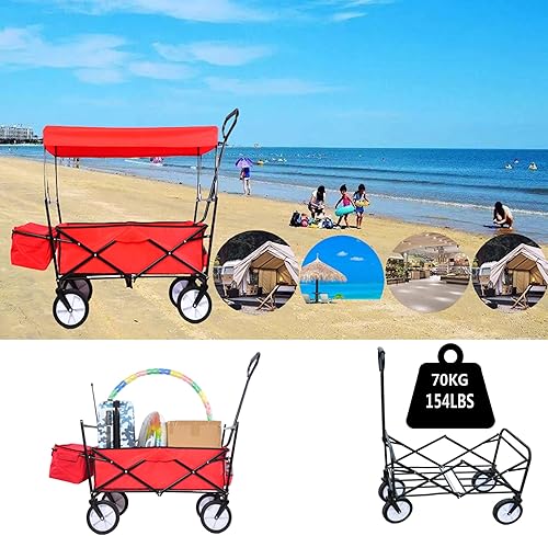 Miniatura 3 de Carrito plegable de jardín plegable resistente con toldo extraíble, carritos utilitarios extra grandes para playa, campamento, jardín al aire libre