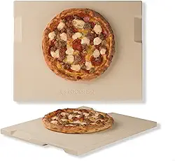 Pedra de pizza Rocksheat, assar e grelhar, perfeita para forno, churrasco e churrasqueira. Inovador duplo - facetado - design com 4 alças