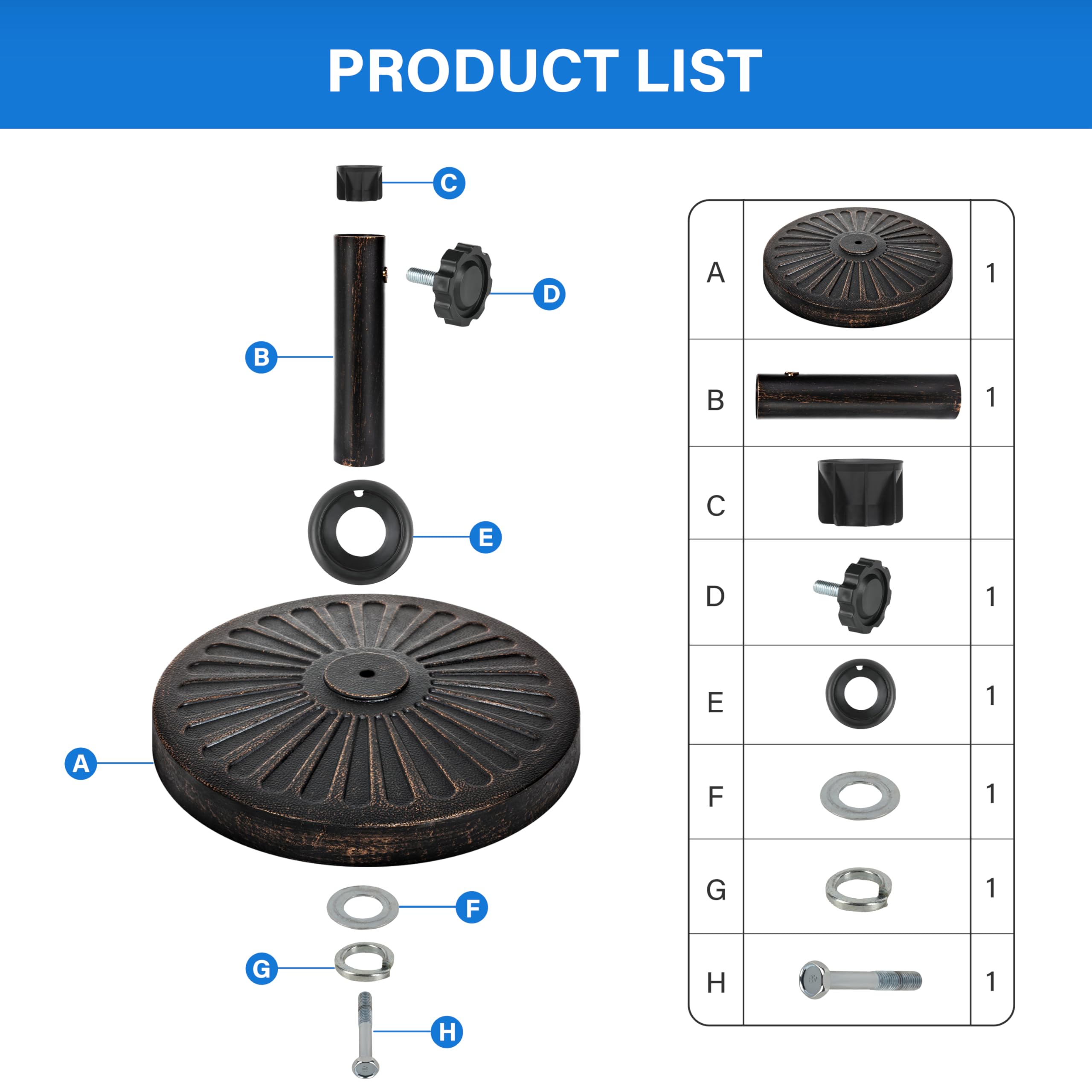 Simple Deluxe 31 LBS 18 in Heavy Duty Round Stand Market Umbrella Base for Patio Outdoor, Deck, Classic-Black