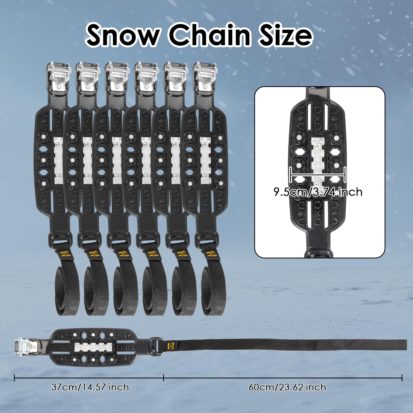 Catene da Neve Antiscivolo 6 PCS con Un Raschietto per Ghiaccio per Tutti i Veicoli Materiale ad Alta Prestazione Inserti Metallici Installazione Facile e Veloce 165mm-275mm